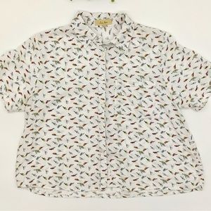 Love notes white birds button down cropped top size medium